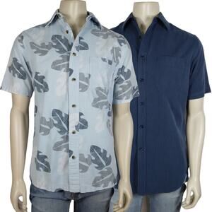 Croft & Barrow Bundle of 2 Button Down Shirts Size Small Blue Tones Short Sleeve